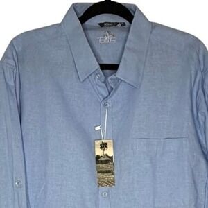Bohio Men's XL Linen Blend Shirt NWT Light Blue Long Sleeve Roll Tab Coastalcore